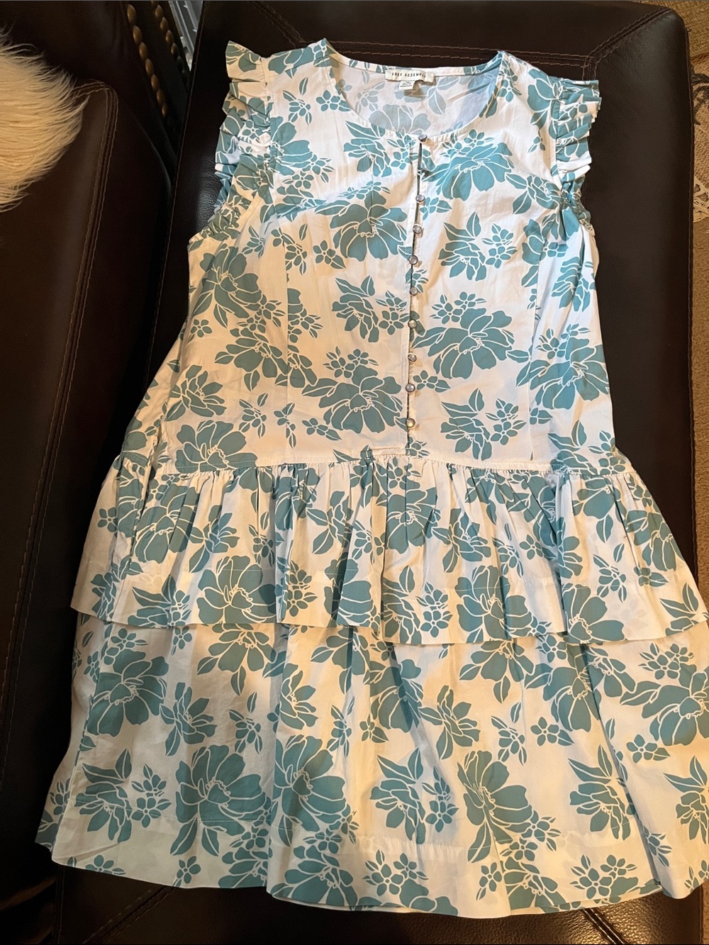 Sleeveless Blue Floral Ruffle Mini Dress